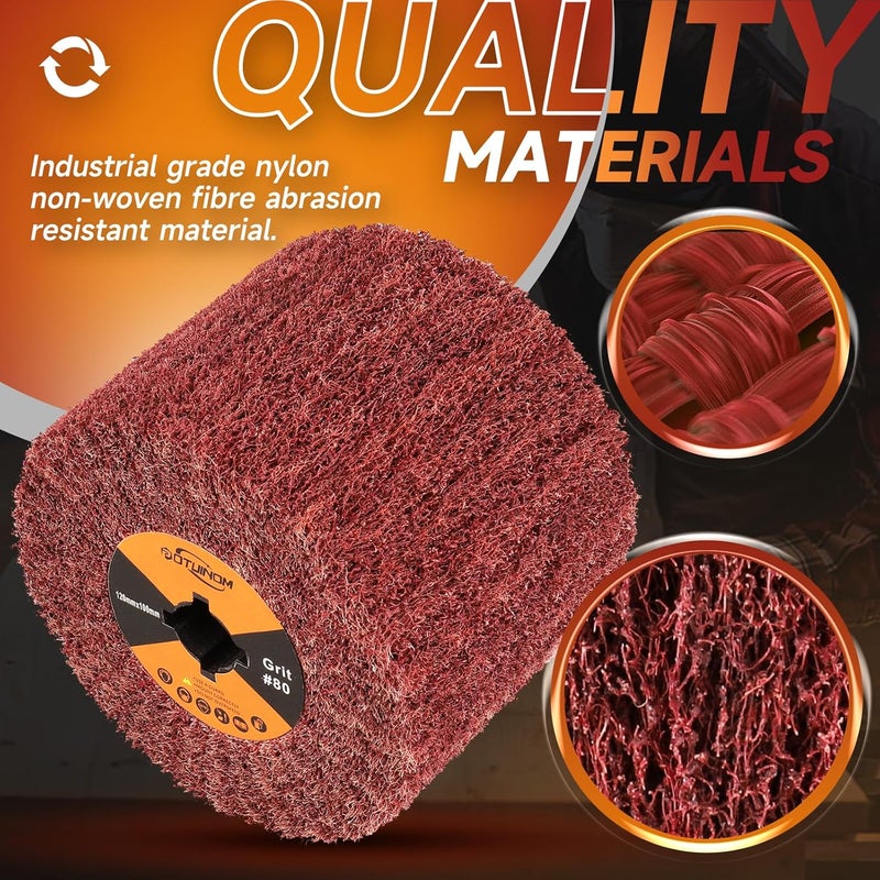 POTUINOM Non-Woven Wheel Surface Conditioning Tool, 80 Grit 120 x 100 x 19 mm Abrasive Drawing Polishing Wheel for Wood Metal Burnishing Wheel 4.7"x 4" - Image 4